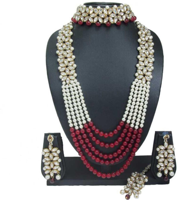 Sublime W Alloy Gold-plated Maroon, White Jewellery Set – White