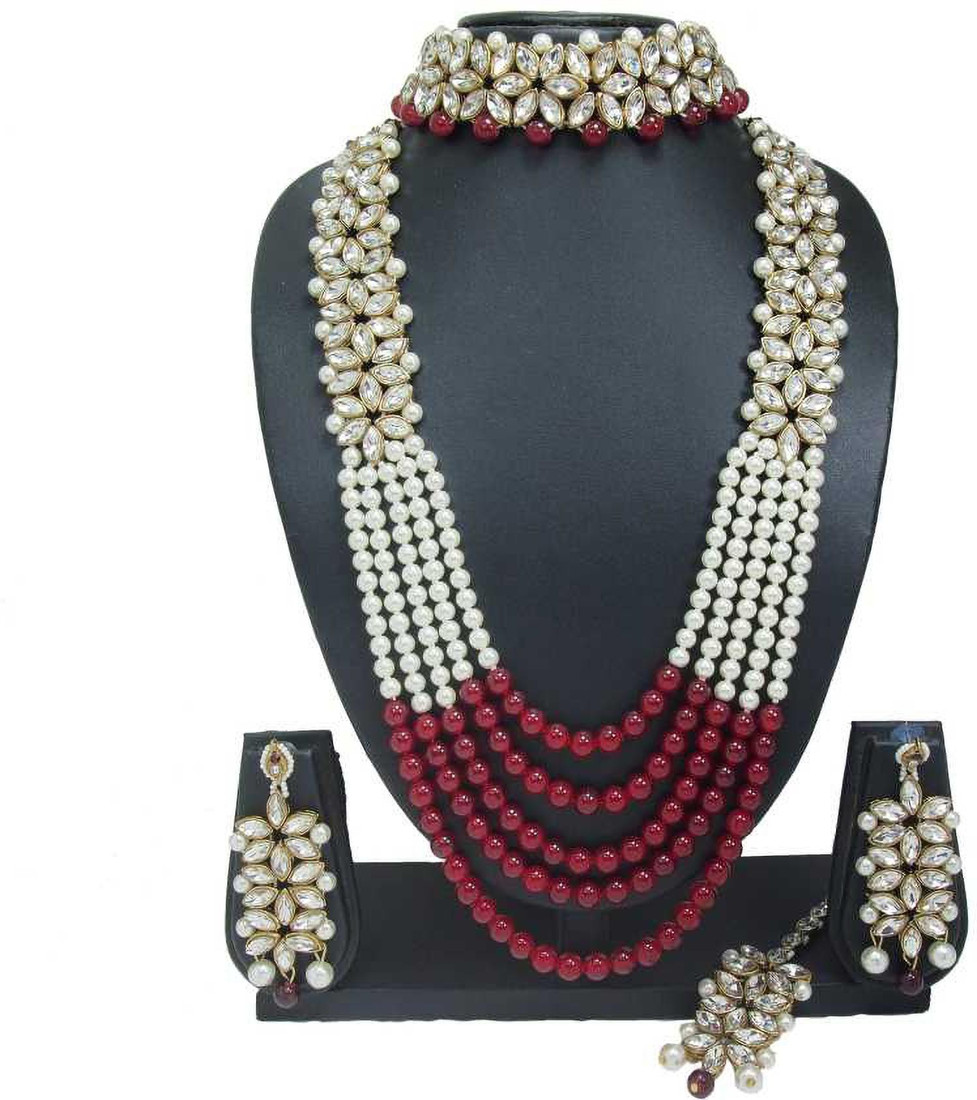 Sublime W Alloy Gold-plated Maroon, White Jewellery Set – White