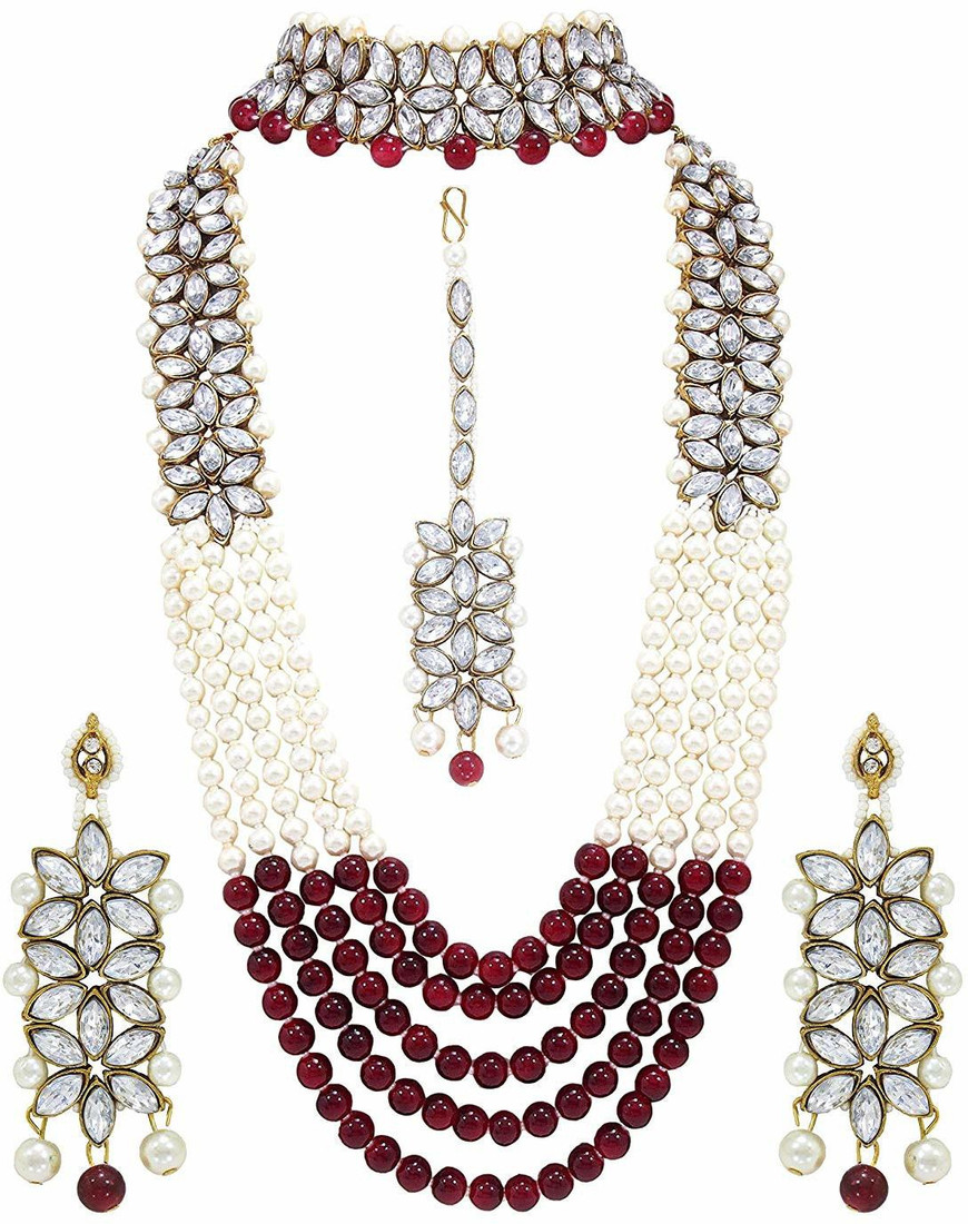 Sublime W Alloy Gold-plated Maroon, White Jewellery Set – White – view 2