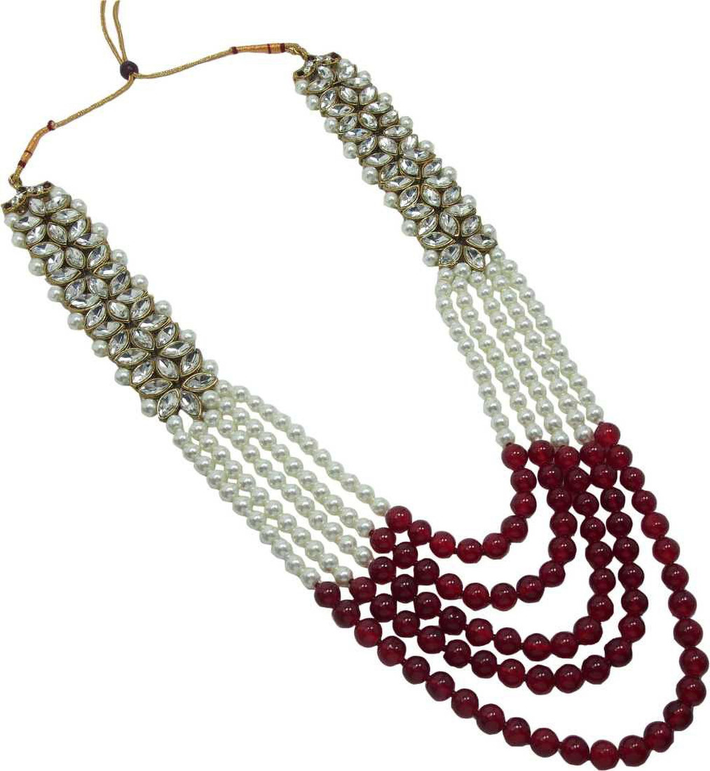 Sublime W Alloy Gold-plated Maroon, White Jewellery Set – White – view 3