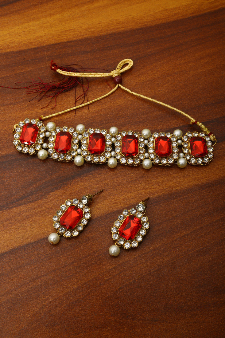 Sublime W Alloy Gold-plated Red, Gold Jewellery Set – Red – view 2