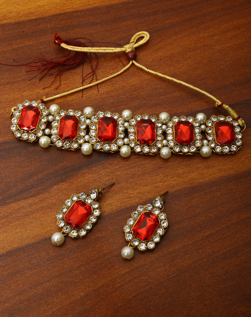 Sublime W Alloy Gold-plated Red, Gold Jewellery Set – Red – view 4