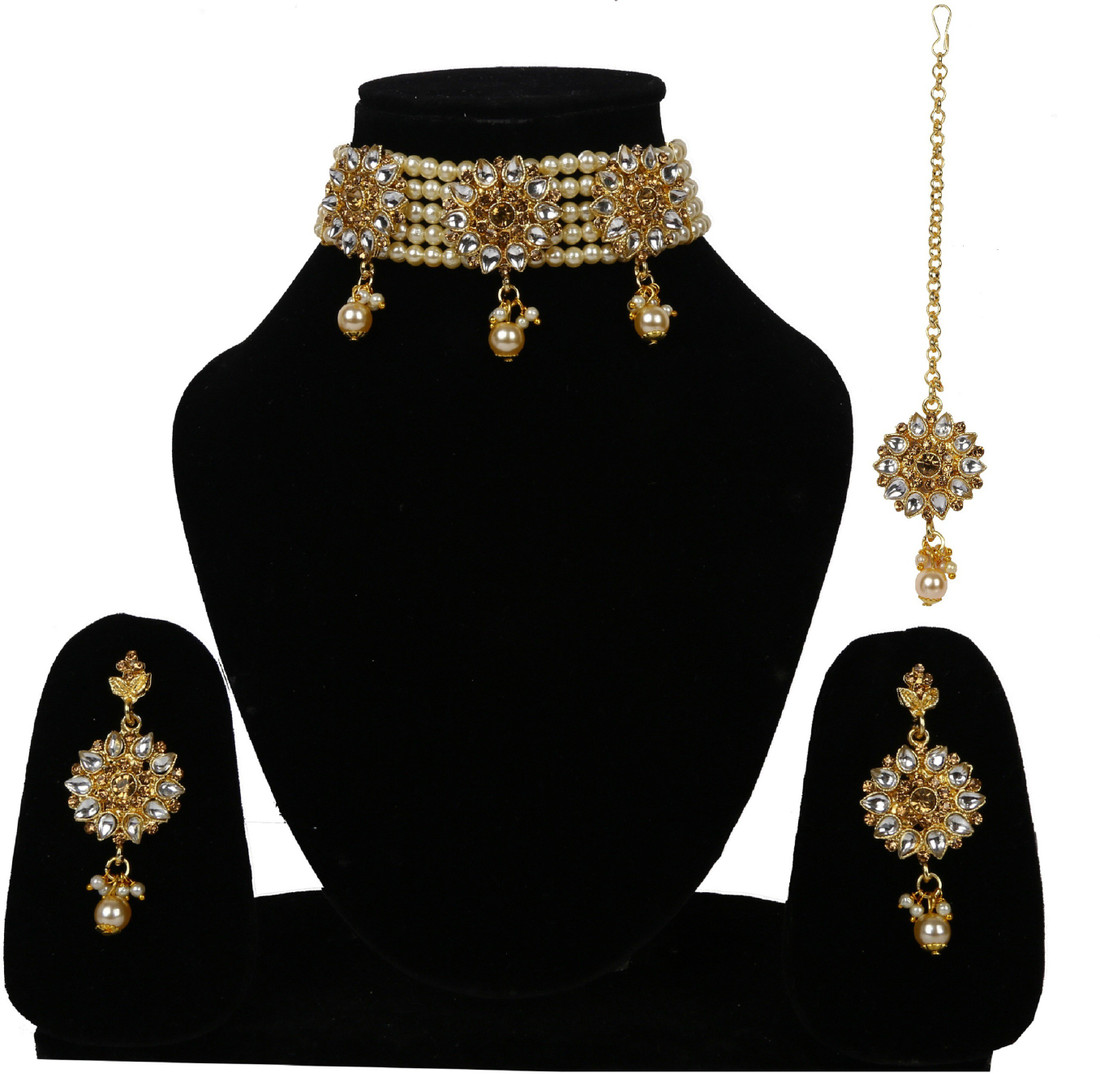Sublime W Alloy Gold, White Jewellery Set – White