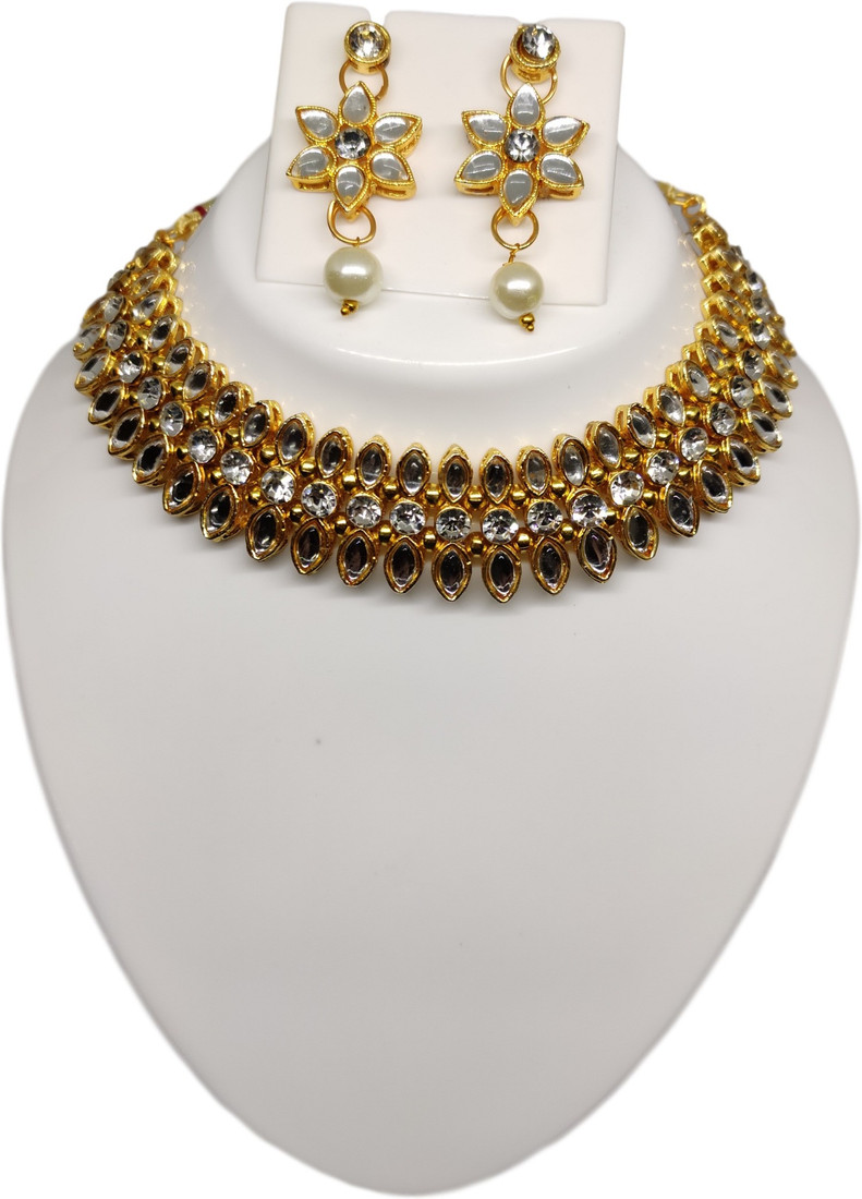 Sublime W Alloy White, Gold Jewellery Set – White