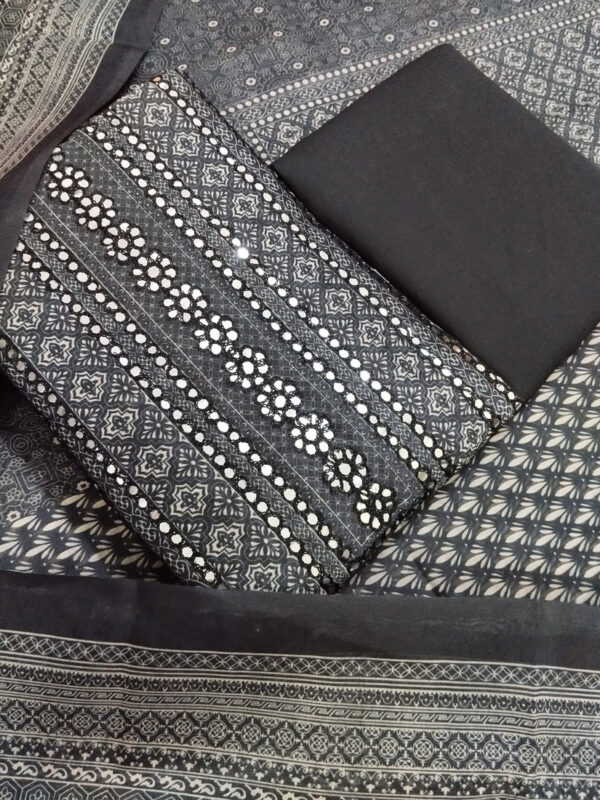 Sublime W Chanderi Embroidered Salwar Suit Material () – Black