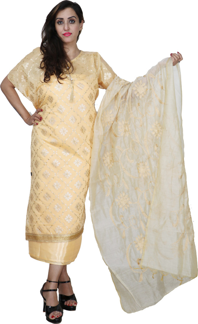 Sublime W Chanderi Floral Print Suit Fabric () – Light Yellow