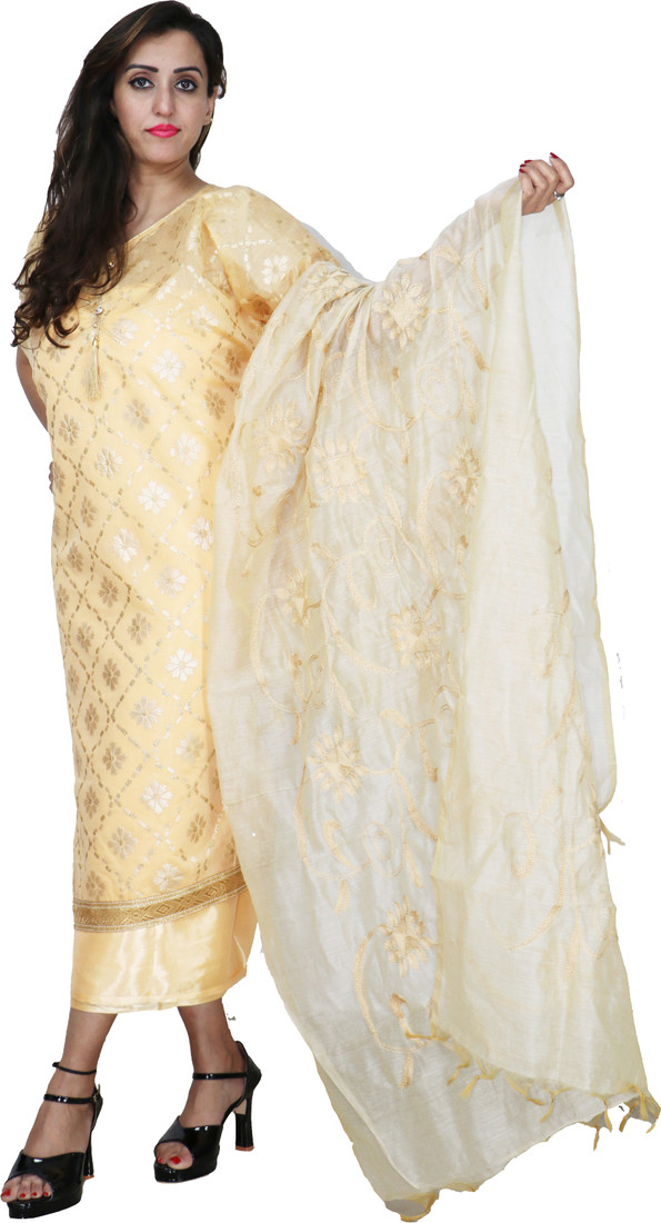Sublime W Chanderi Floral Print Suit Fabric () – Light Yellow – view 3