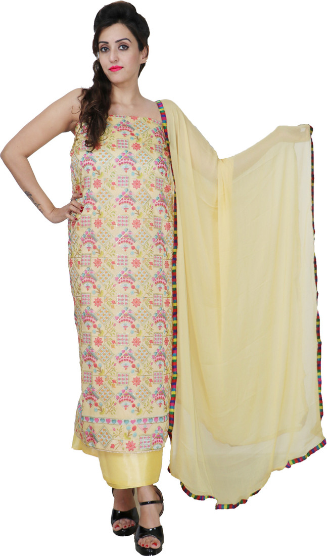 Sublime W Chanderi Printed Suit Fabric – Light Yellow