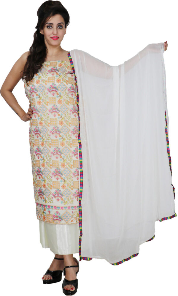 Sublime W Chanderi Printed Suit Fabric () – White