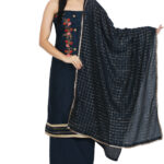 Sublime w cotton blend embroidered salwar suit material dark blue