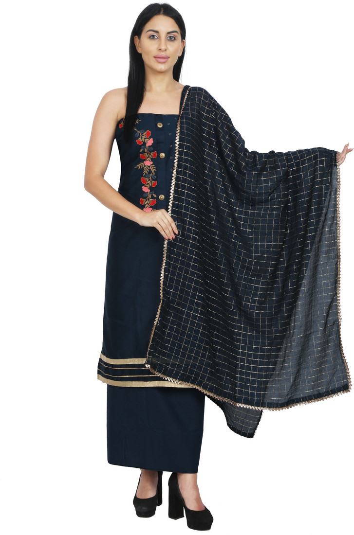 Sublime W Cotton Blend Embroidered Salwar Suit Material – Dark Blue