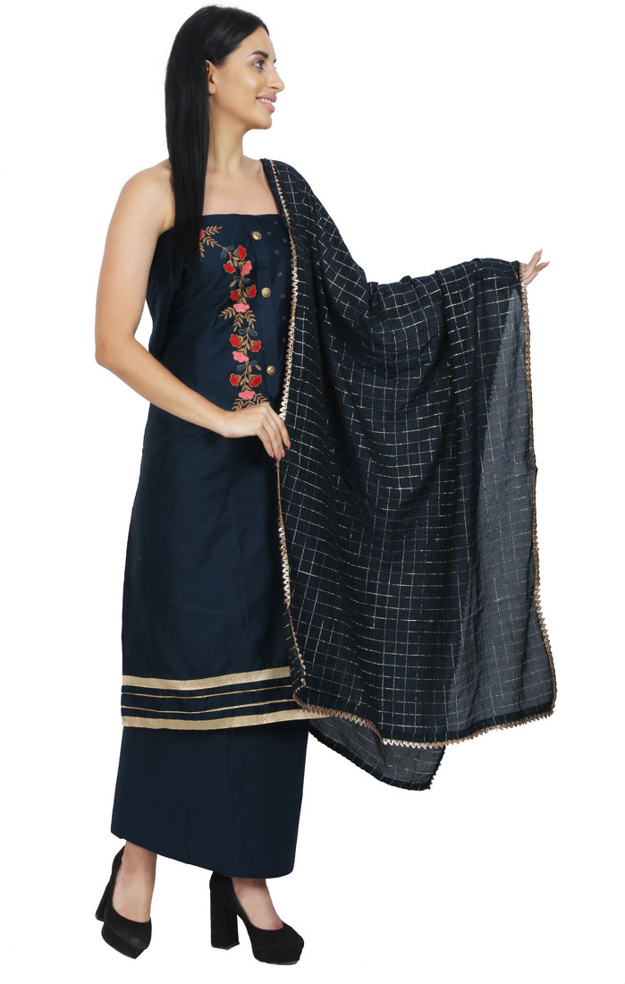 Sublime W Cotton Blend Embroidered Salwar Suit Material – Dark Blue – view 3