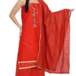Sublime w cotton blend embroidered salwar suit material red