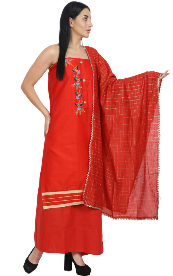 Sublime W Cotton Blend Embroidered Salwar Suit Material () – Red