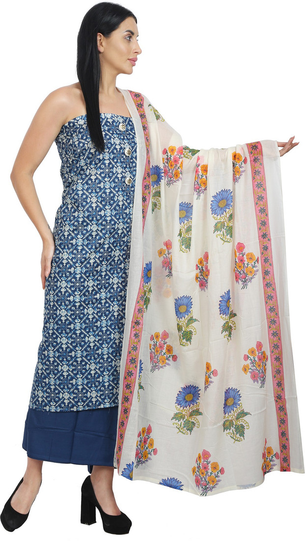 Sublime W Cotton Blend Printed Salwar Suit Material – Blue – view 3