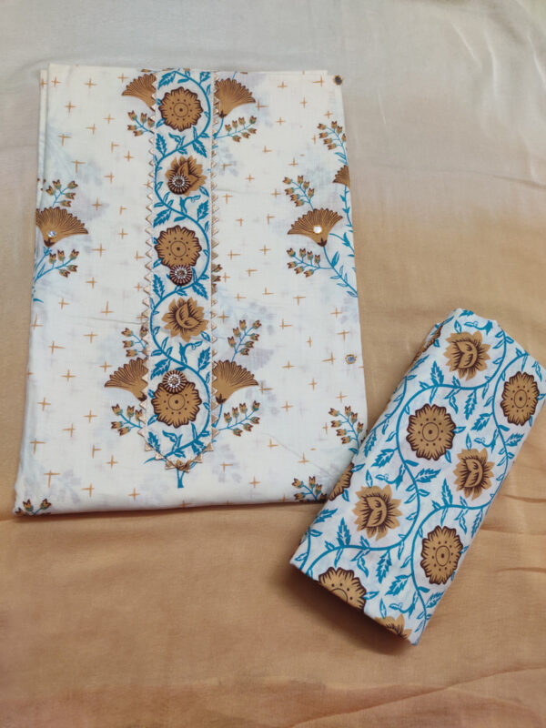 Sublime W Cotton Blend Printed Salwar Suit Material () โ Brown and Beige