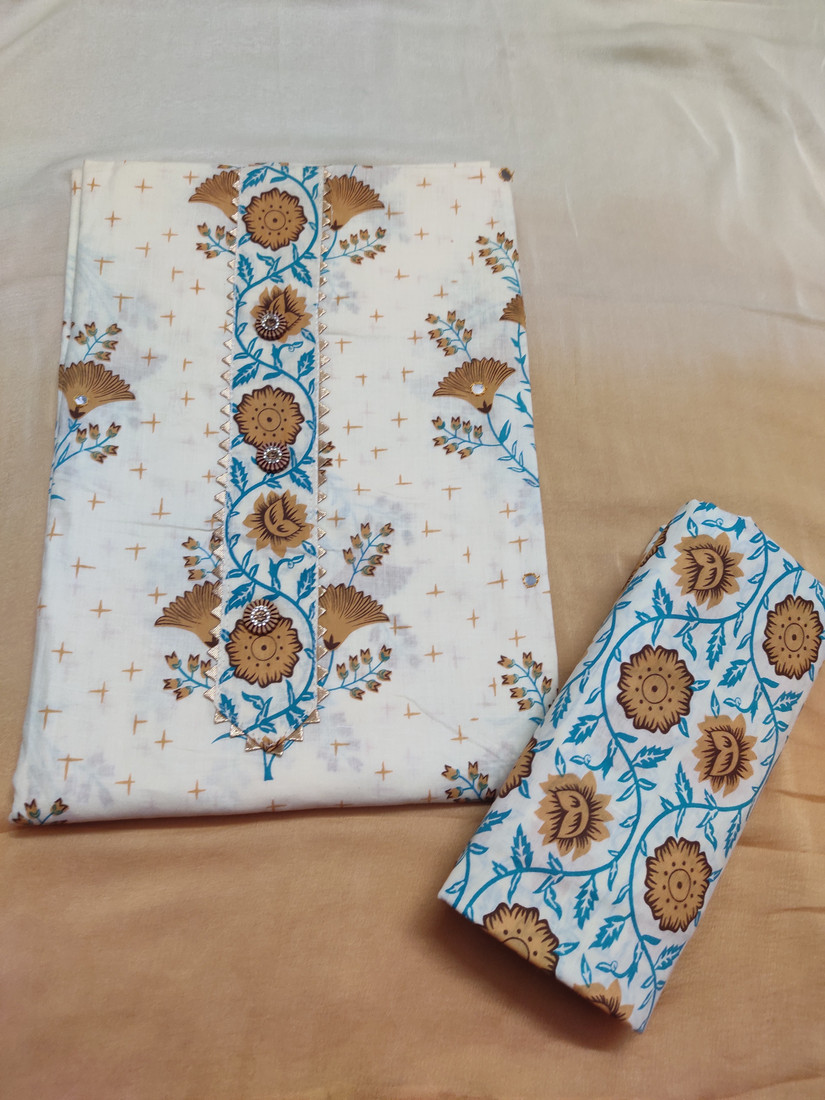 Sublime W Cotton Blend Printed Salwar Suit Material () – Brown and Beige – view 2