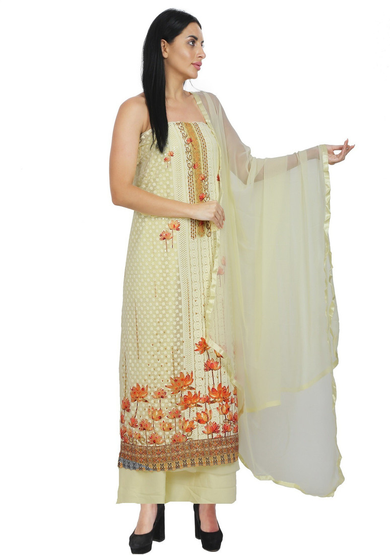 Sublime W Georgette Embroidered Salwar Suit Material – Lemon – view 2