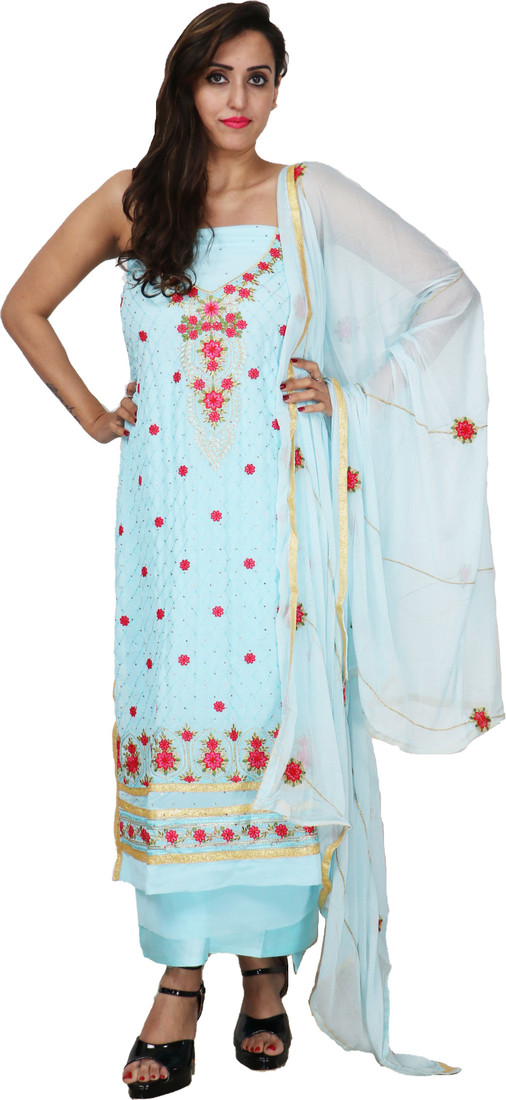 Sublime W Georgette Embroidered Salwar Suit Material () – Light Blue, red