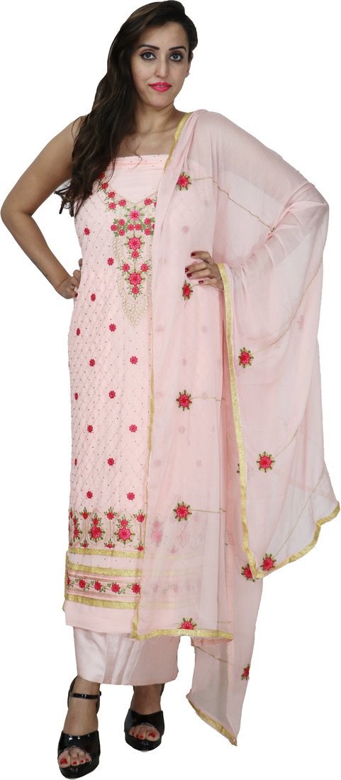 Sublime W Georgette Embroidered Salwar Suit Material – Peach, red