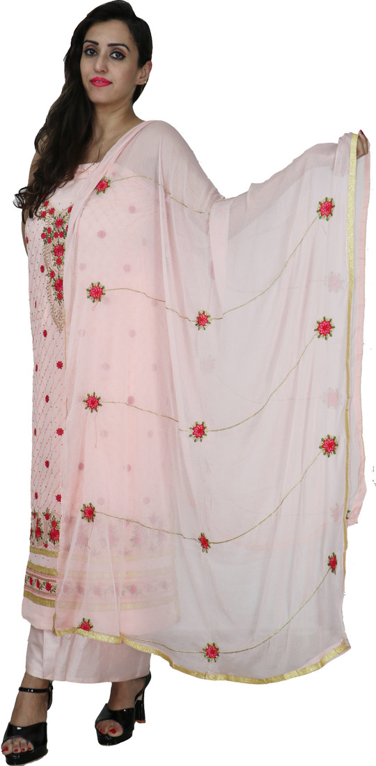 Sublime W Georgette Embroidered Salwar Suit Material – Peach, red – view 3