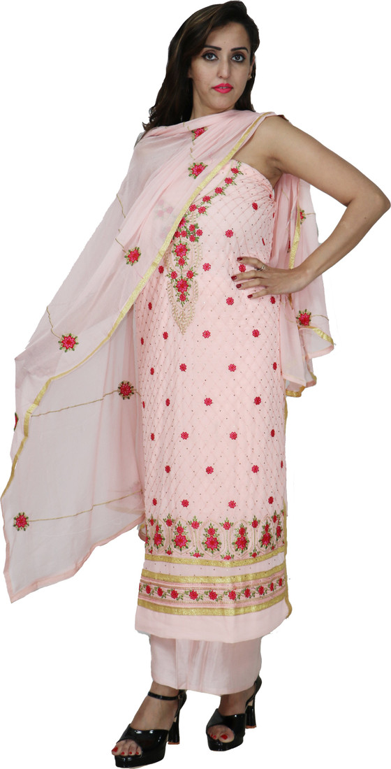 Sublime W Georgette Embroidered Salwar Suit Material – Peach, red – view 4