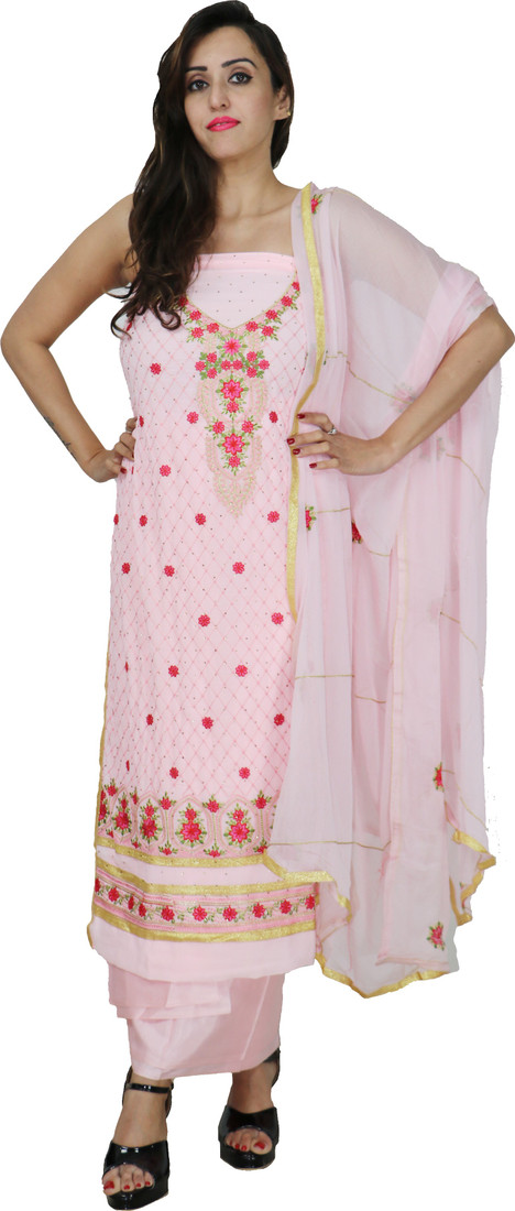 Sublime W Georgette Embroidered Salwar Suit Material – Pink, red