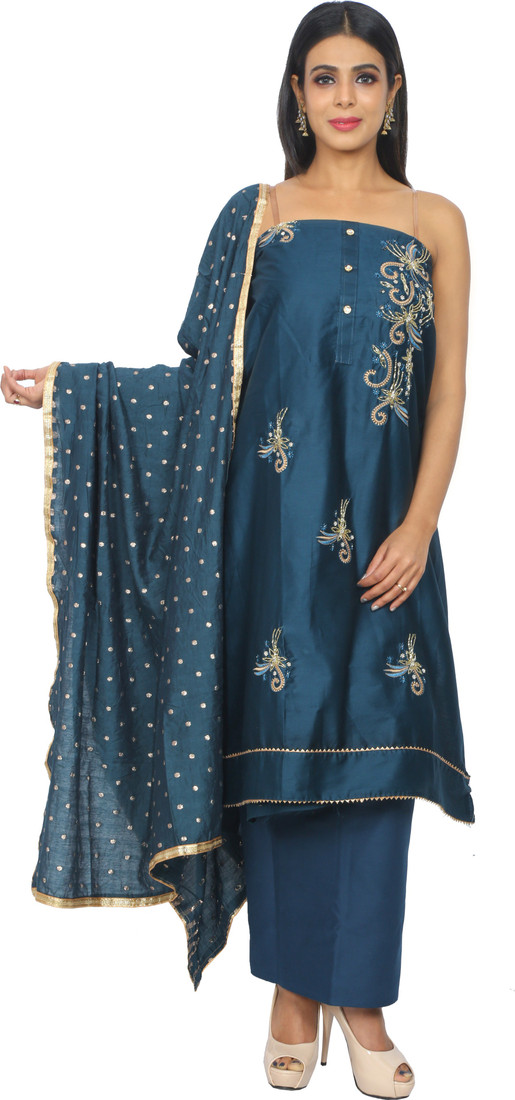 Sublime W Polycotton Embroidered, Embellished Salwar Suit Material () – Dark Blue