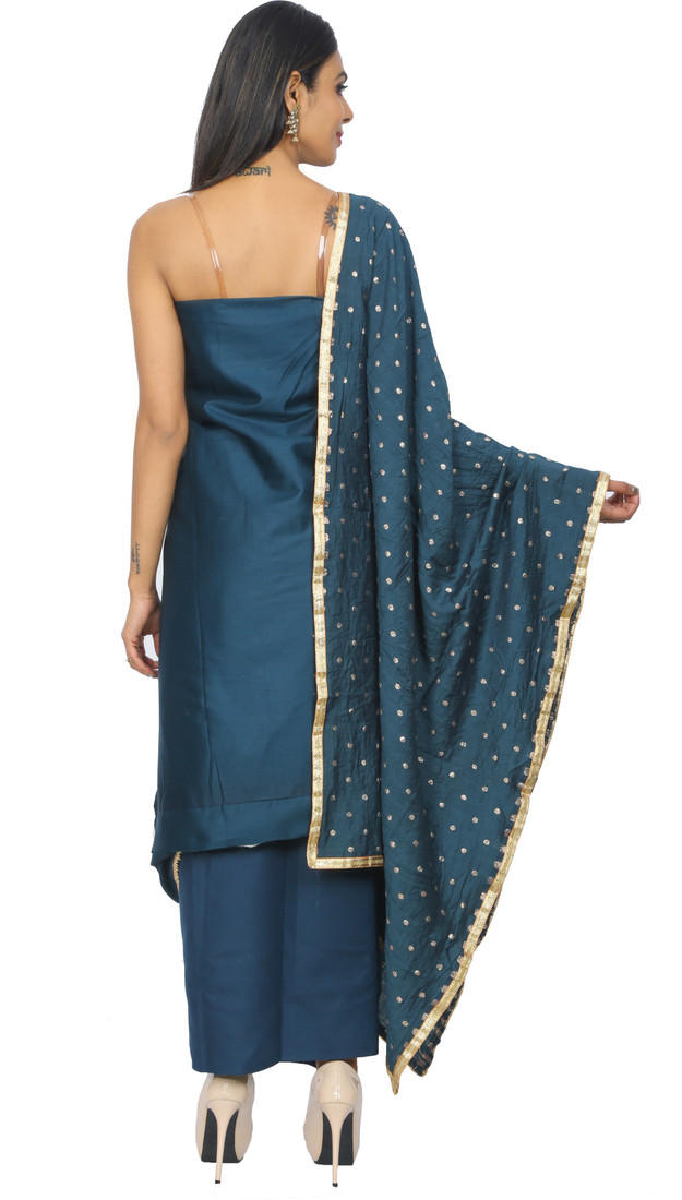 Sublime W Polycotton Embroidered, Embellished Salwar Suit Material () – Dark Blue – view 2