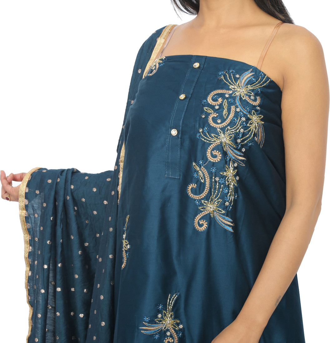 Sublime W Polycotton Embroidered, Embellished Salwar Suit Material () – Dark Blue – view 3