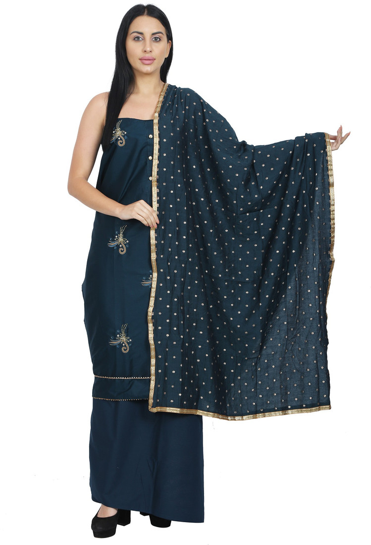Sublime W Polycotton Embroidered, Embellished Salwar Suit Material () – Dark Blue – view 4