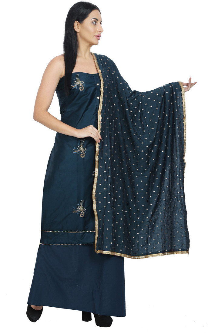 Sublime W Polycotton Embroidered, Embellished Salwar Suit Material () – Dark Blue – view 5