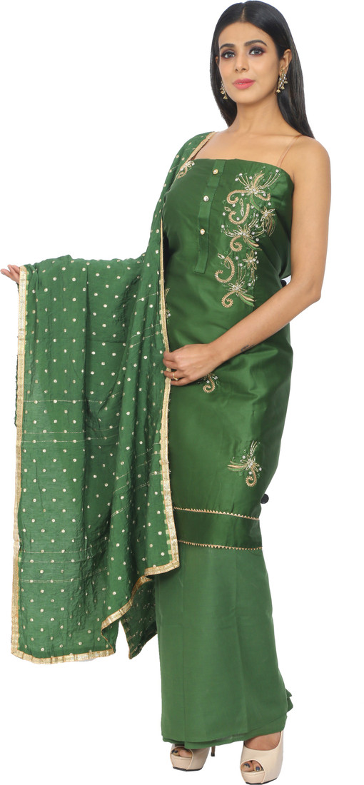 Sublime W Polycotton Embroidered, Embellished Salwar Suit Material – Green