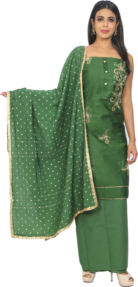 Sublime W Polycotton Embroidered, Embellished Salwar Suit Material – Green – view 3