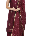 Sublime w polycotton embroidered embellished salwar suit material maroon