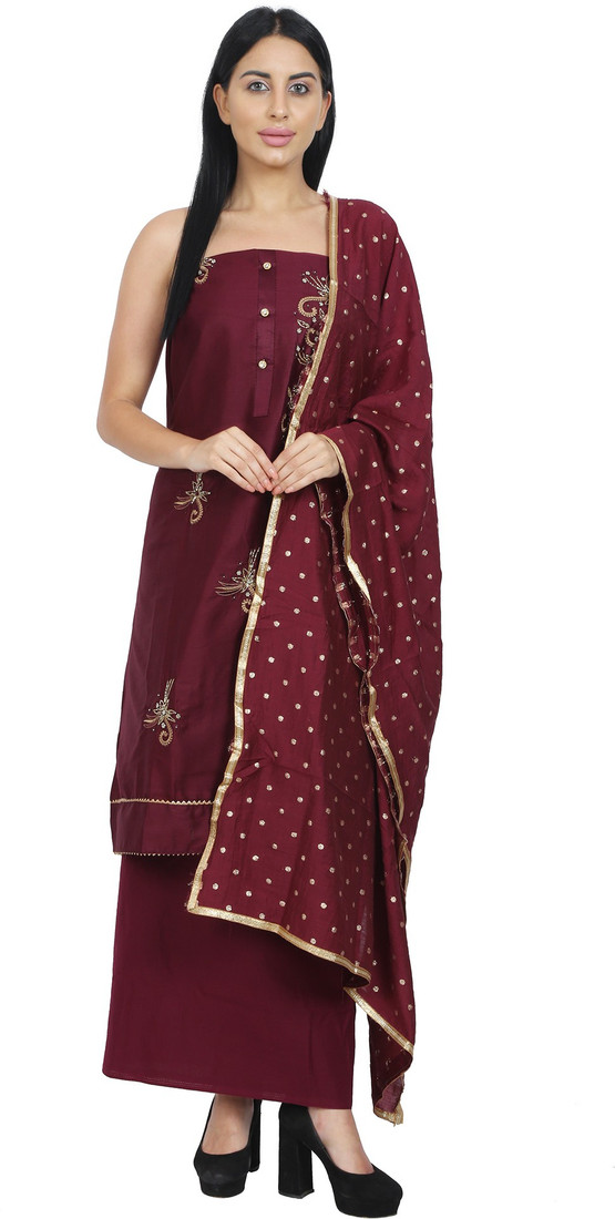 Sublime W Polycotton Embroidered, Embellished Salwar Suit Material () – Maroon