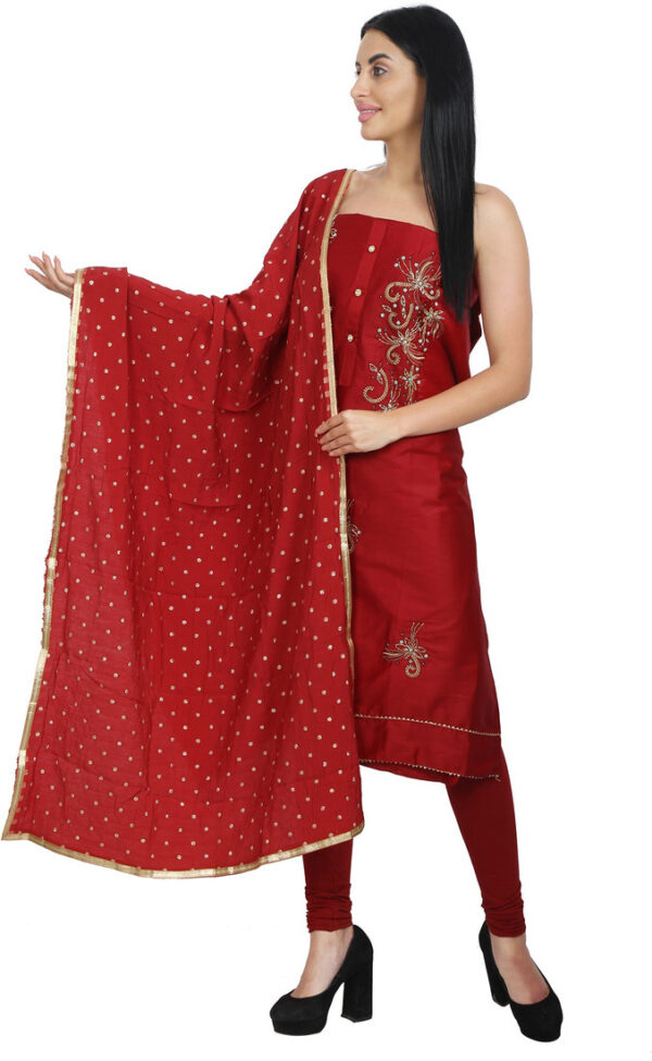 Sublime W Polycotton Embroidered, Embellished Salwar Suit Material () – Red