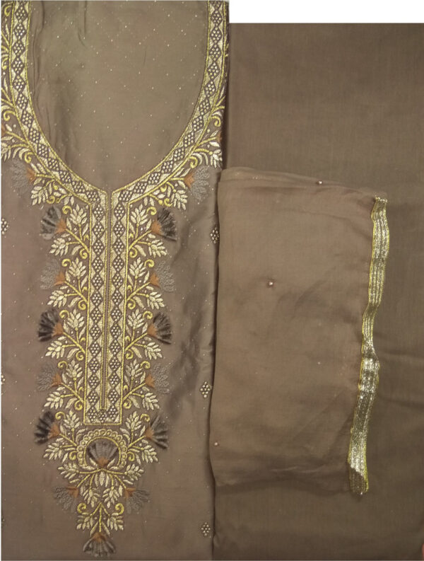Sublime W Polycotton Embroidered Salwar Suit Material – Brown