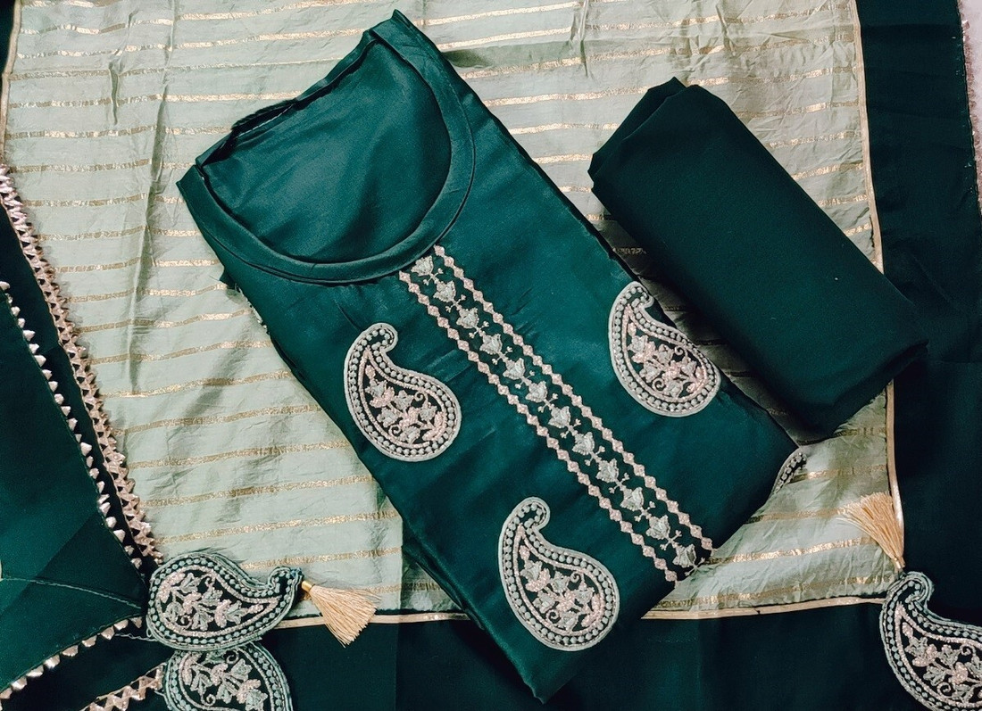 Sublime W Polycotton Embroidered Salwar Suit Material () – Dark Green