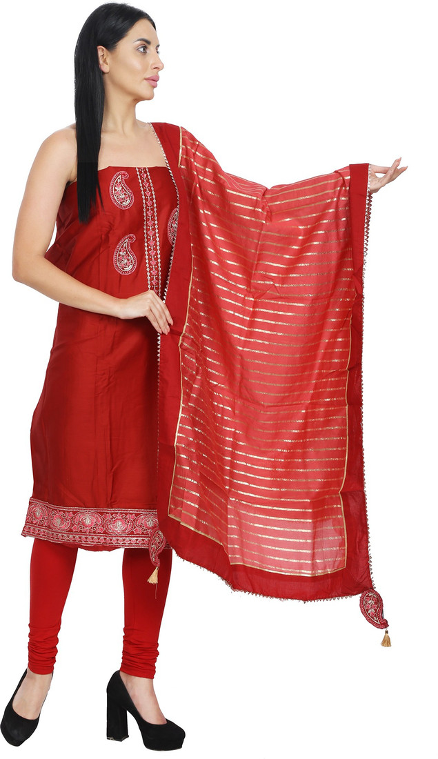 Sublime W Polycotton Embroidered Salwar Suit Material – Red – view 3