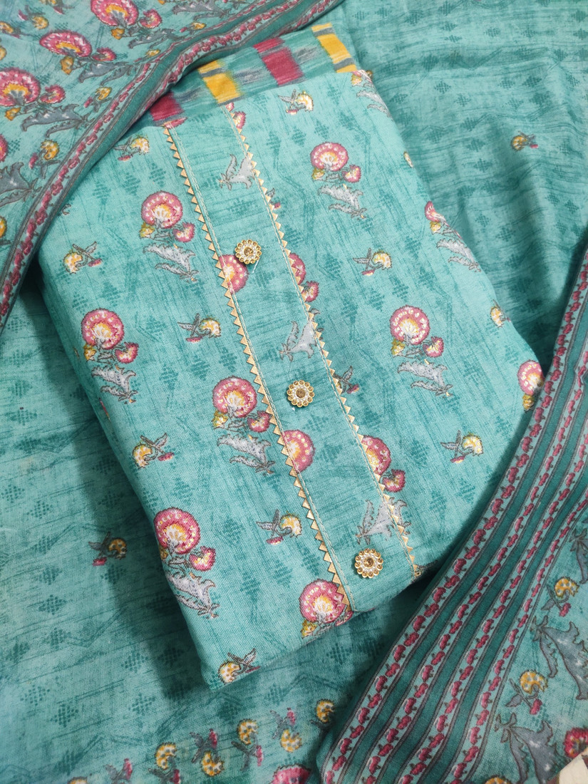 Sublime W Polycotton Floral Print Salwar Suit Material – Green – view 2