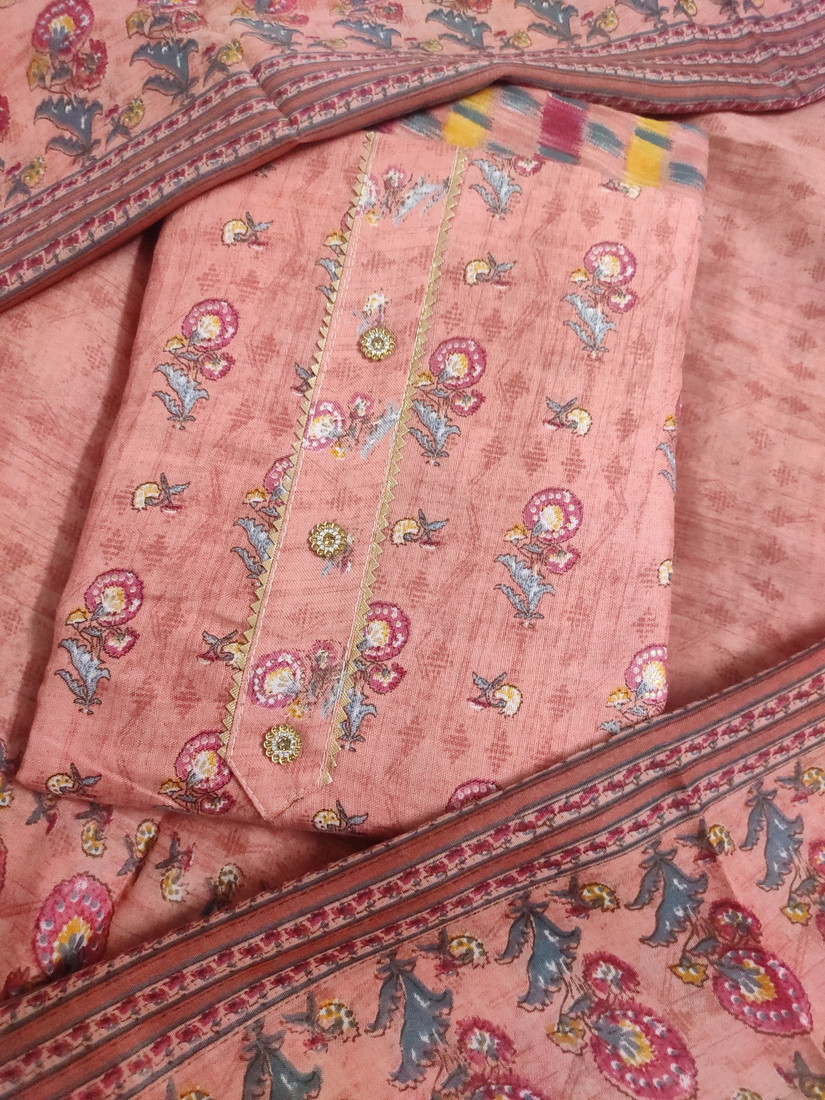 Sublime W Polycotton Floral Print Salwar Suit Material () – Peach