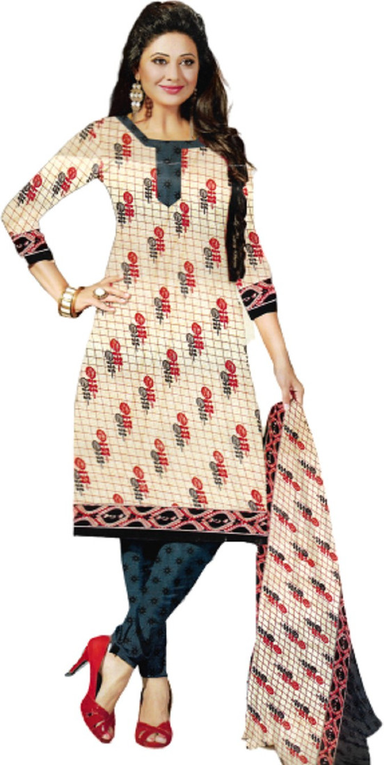 Sublime W Polycotton Printed Salwar Suit Material () โ Beige