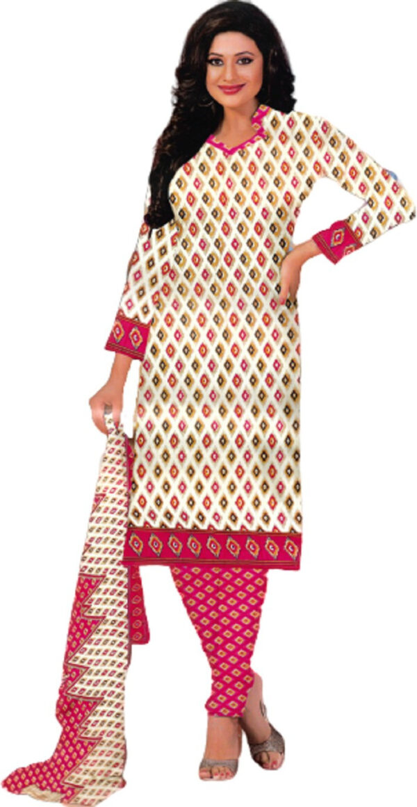 Sublime W Polycotton Printed Salwar Suit Material – Beige and Pink