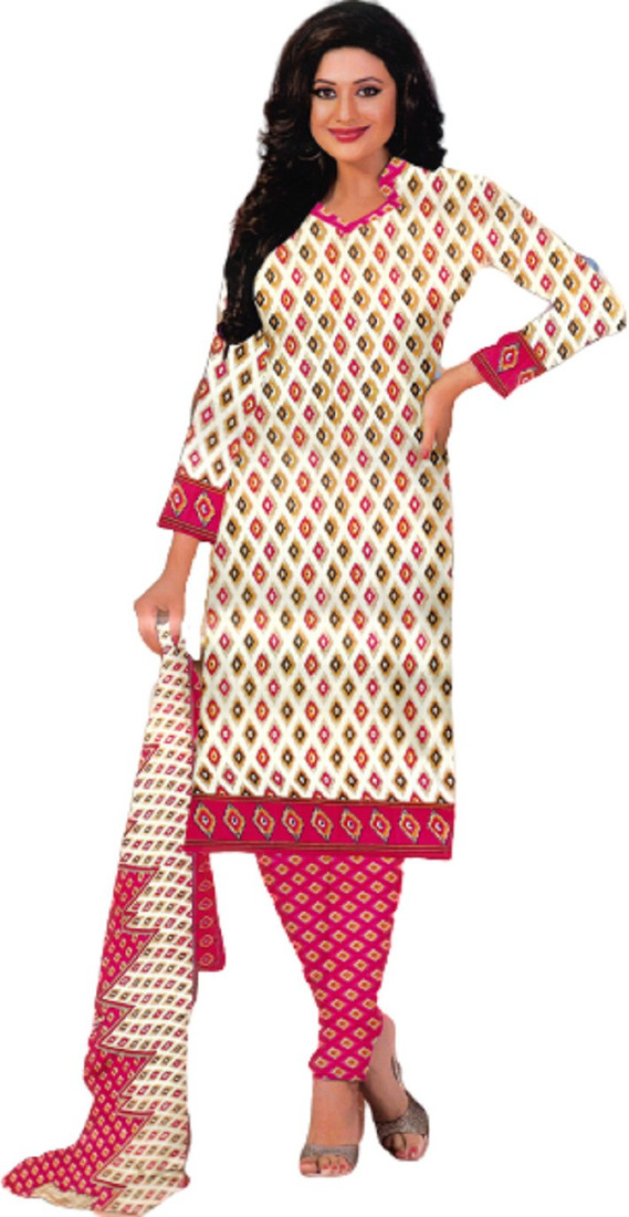 Sublime W Polycotton Printed Salwar Suit Material – Beige and Pink