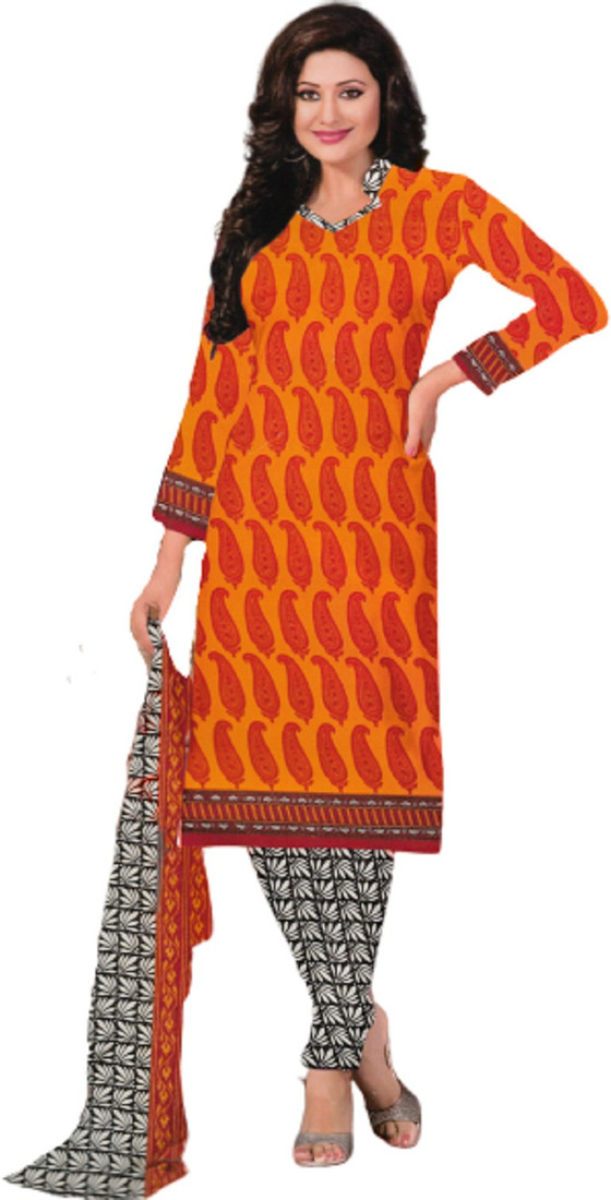 Sublime W Polycotton Printed Salwar Suit Material – Orange and Red