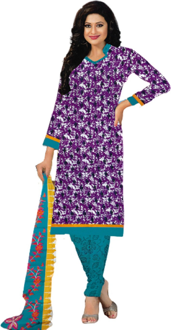 Sublime W Polycotton Printed Salwar Suit Material – Purple and Blue