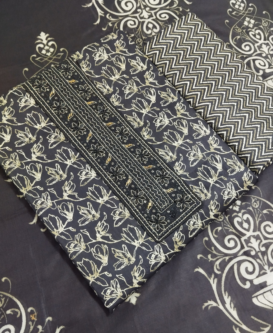 Sublime W Pure Cotton Embroidered, Printed Salwar Suit Material – Black – view 2