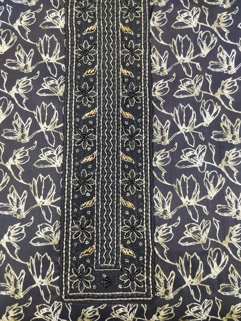 Sublime W Pure Cotton Embroidered, Printed Salwar Suit Material – Black – view 4