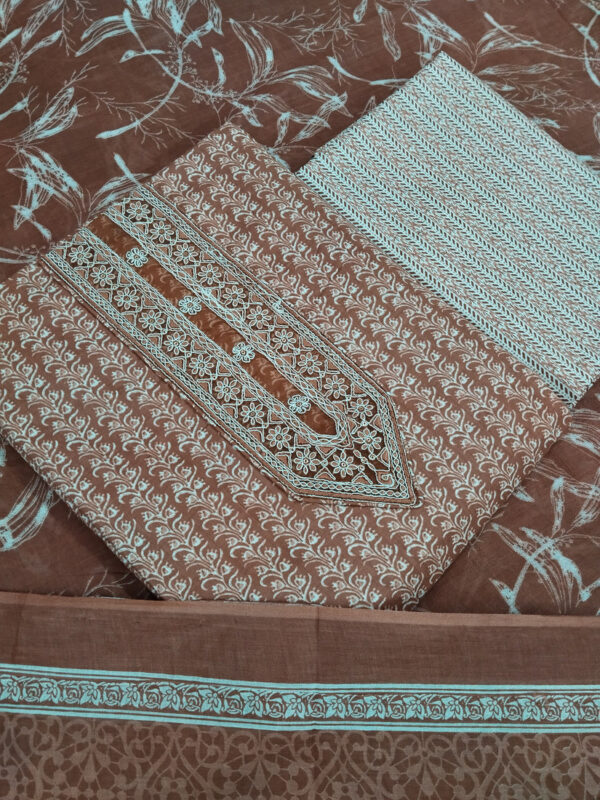 Sublime W Pure Cotton Embroidered, Printed Salwar Suit Material – Brown-S
